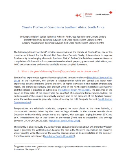 Climate Factsheet South Africa Red Cross Red Crescent Climate Centre